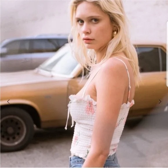 Reformation White Floral Smocked Crop Top - Picture 2 of 6